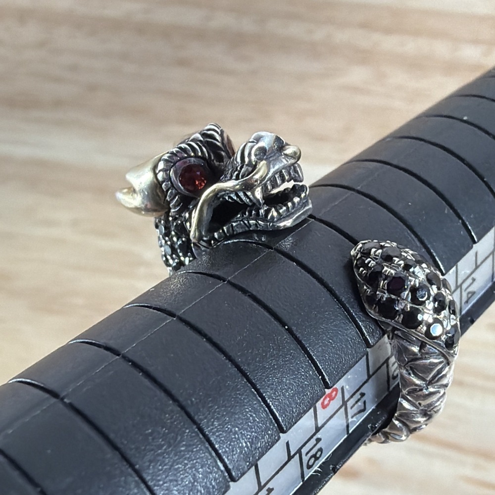 Sterling Silver Dragon Wrap Ring Size 7.5 925 Stone Detail Dual Toned